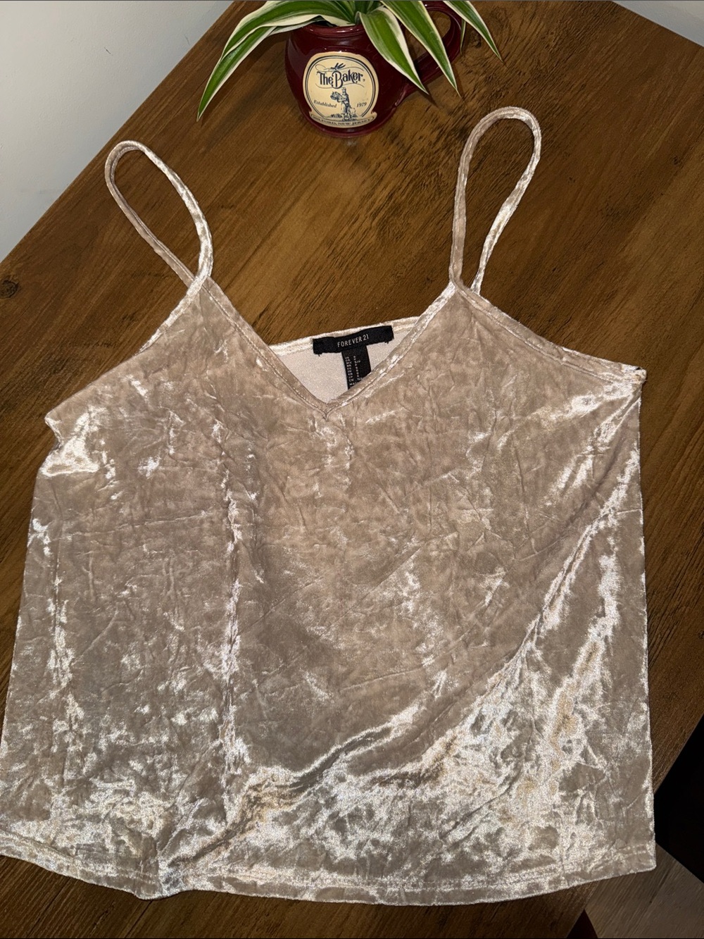 Forever 21 Champagne Velvet Spaghetti Strap Cami